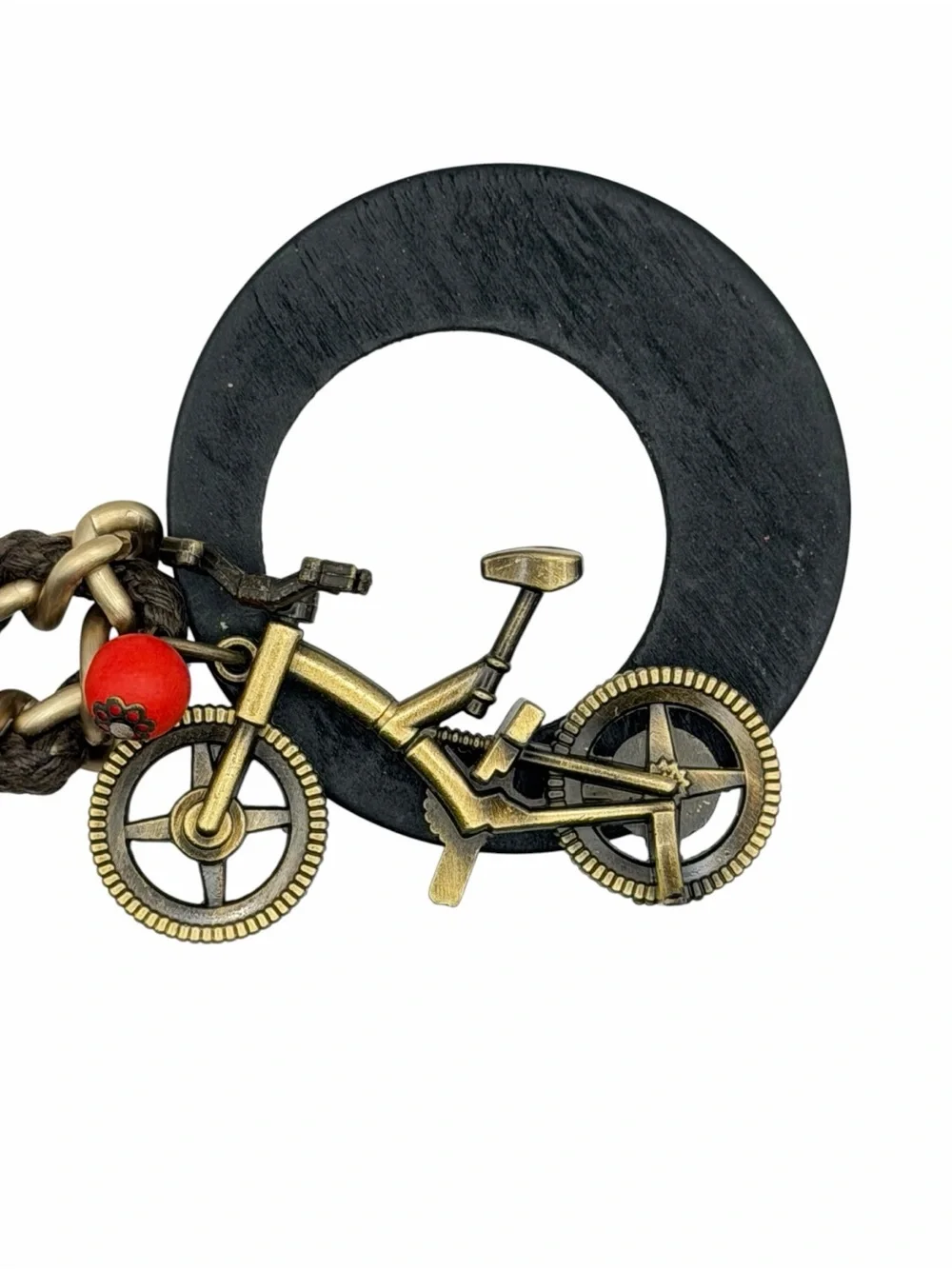 Bicycle Pendant Necklace Black Wood Rope Chain Boho Statement Jewelry New